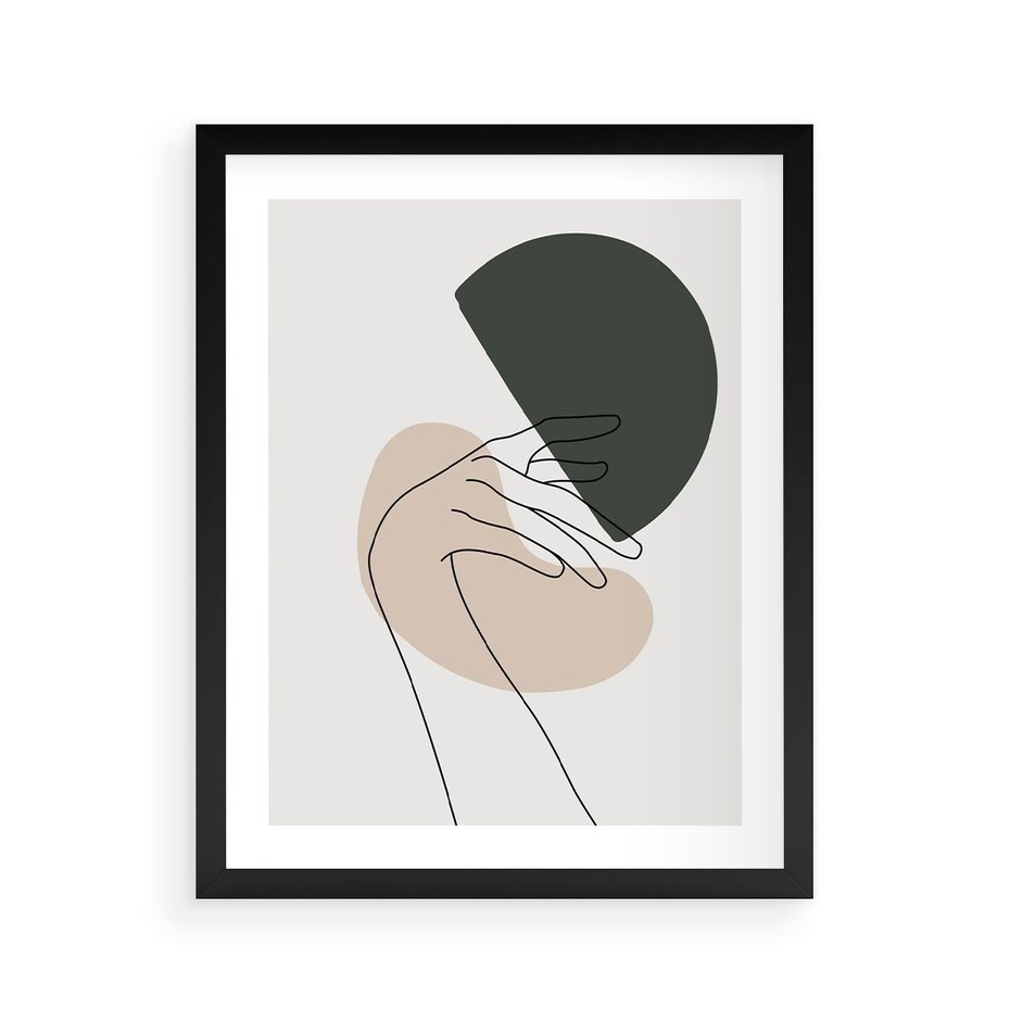 Plakat w ramie 40x50 - Przenikające Kształty - szkic jedną linią, one line - rama czarna