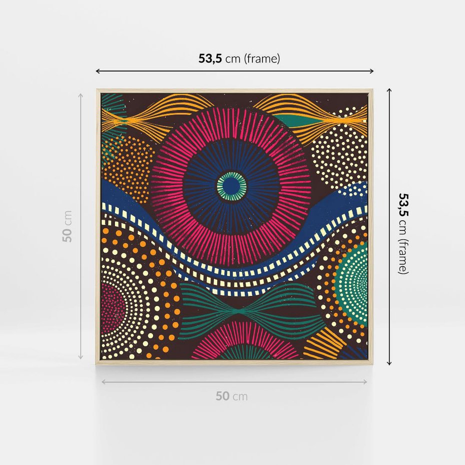 Obraz w ramie 50x50 - Energia Wzorców - enticzne wzory, kształty - rama drewno