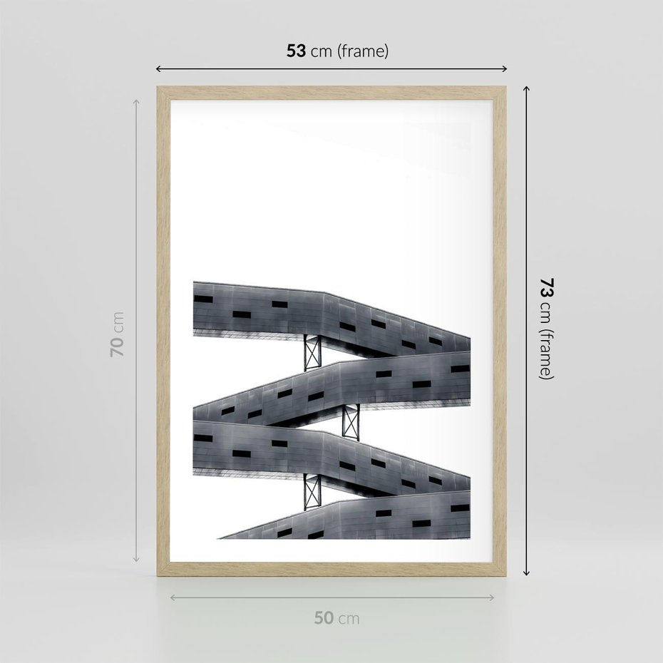 Plakat w ramie 50x70 - Monochromatyczna Sztuka Nowoczesnych Budynków - architektura, nowoczesne formy - rama drewno