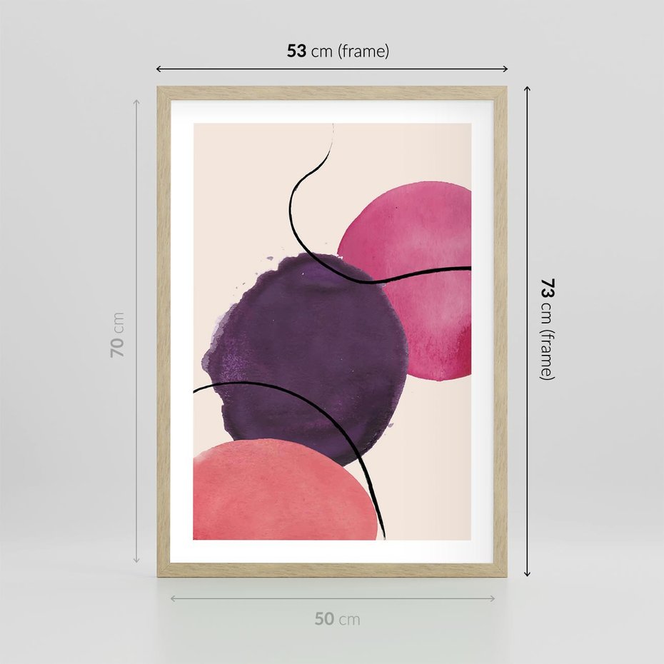 Plakat w ramie 50x70 - Migotliwe Widzenia - abstrakcyjne akwarelowe plamy, nieregularne linie - rama drewno