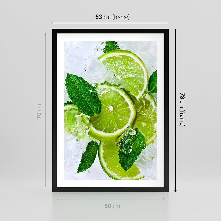 Plakat w ramie 50x70 - Ożywczy duet limonek i cytryn - limonki, cytryny - rama czarna