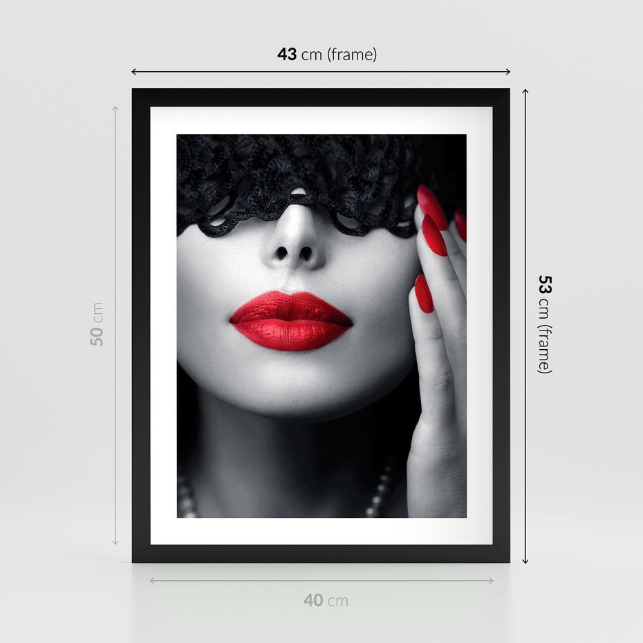Plakat w ramie 40x50 - Piękno usta i szminka - usta, szminka - rama czarna