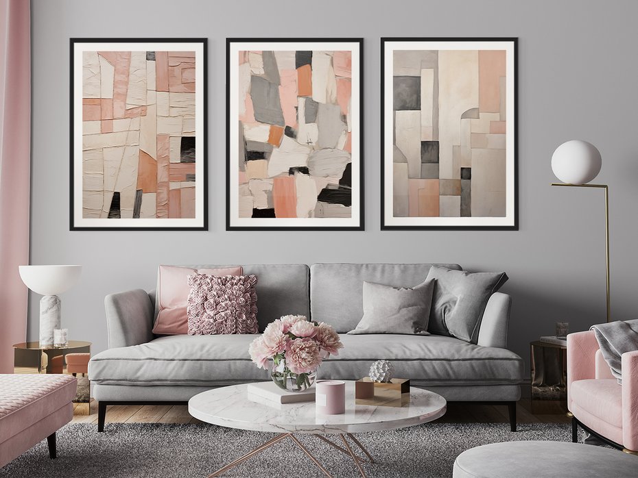 Zestaw obrazy w ramie 40x50 galeria - pastelowa, abstrakcja, olejny - rama czarna