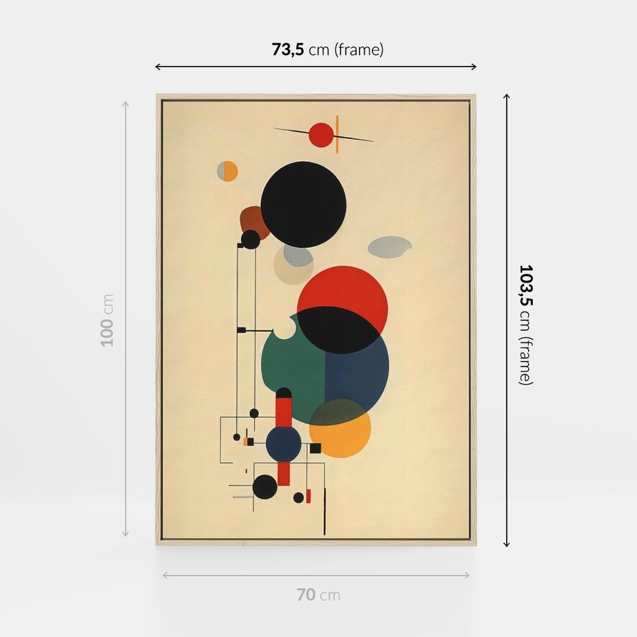 Obraz w ramie 70x100 - Migocące Impresje Odniesień - abstrakcyjna geometryczna kompozycja, koła linie - rama drewno