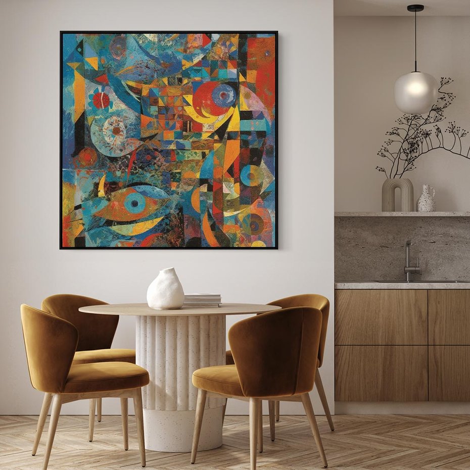 Obraz w ramie 50x50 - Migotliwe Przesunięcia Konturów - abstrakcyjny obraz, sztuka abstrakcji - rama czarna