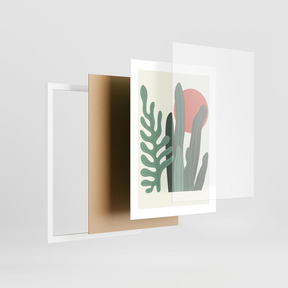 Plakat w ramie 30x40 - Graficzna Harmonia: Liście i Rośliny na Plakacie - liście, grafika - rama biała