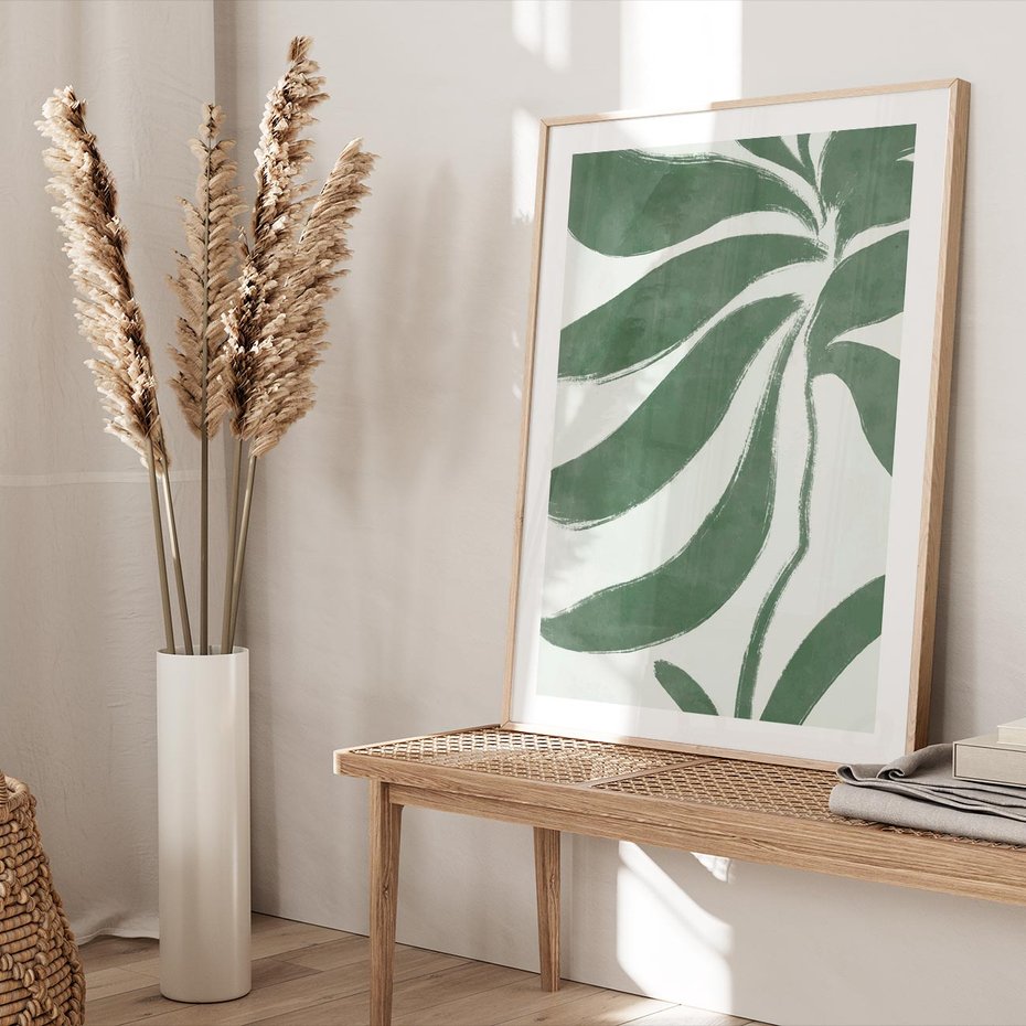 Plakat w ramie 40x50 - Zieleń Wewnętrznego Spokoju - zielony plakat, roślinne inspiracje - rama drewno