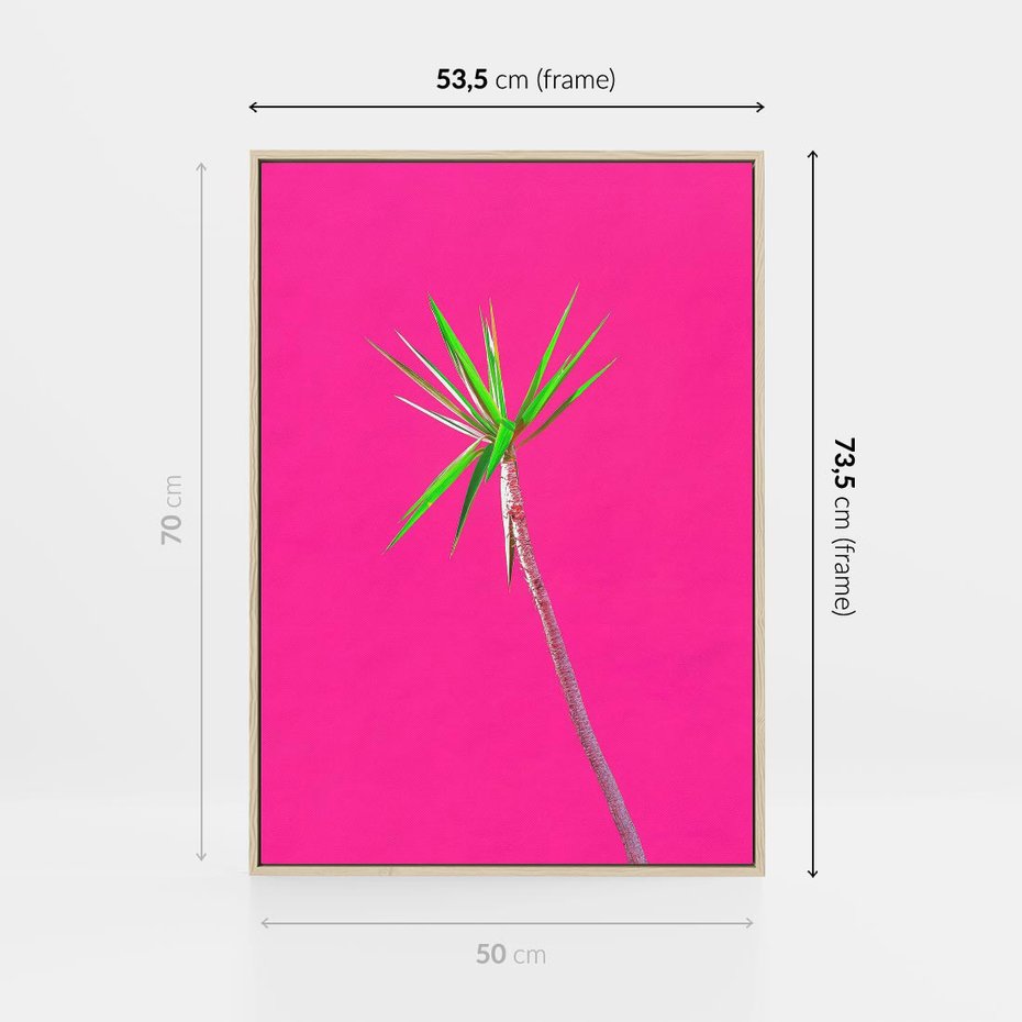 Obraz w ramie 50x70 - Retro Stylizacja - palma, liście - rama drewno