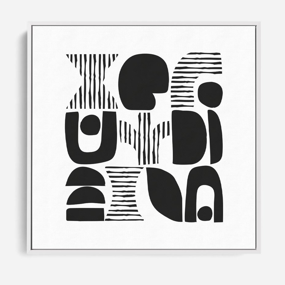 Obraz w ramie 50x50 - Taniec Dziwacznych Kresek - minimalistyczny plakat, czarno biały - rama biała