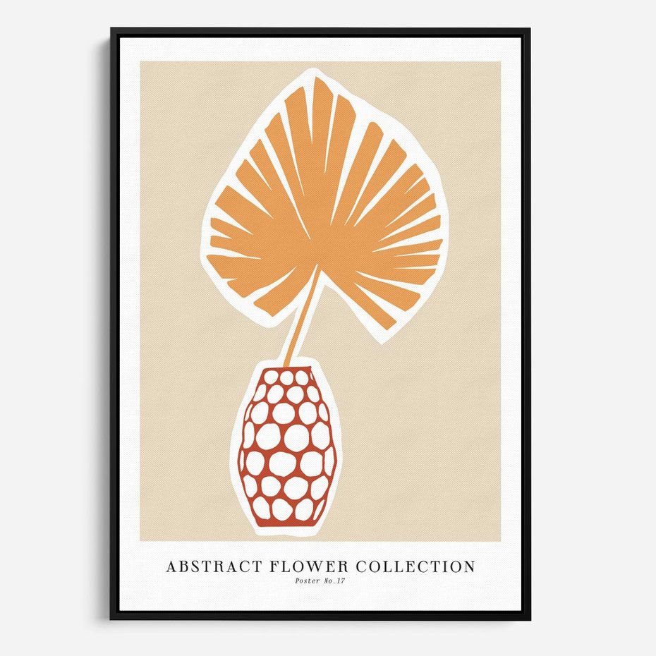 Obraz w ramie 70x100 - Kwiatowa Kreatywność - tropikalny liść w wazonie, typografia - rama czarna