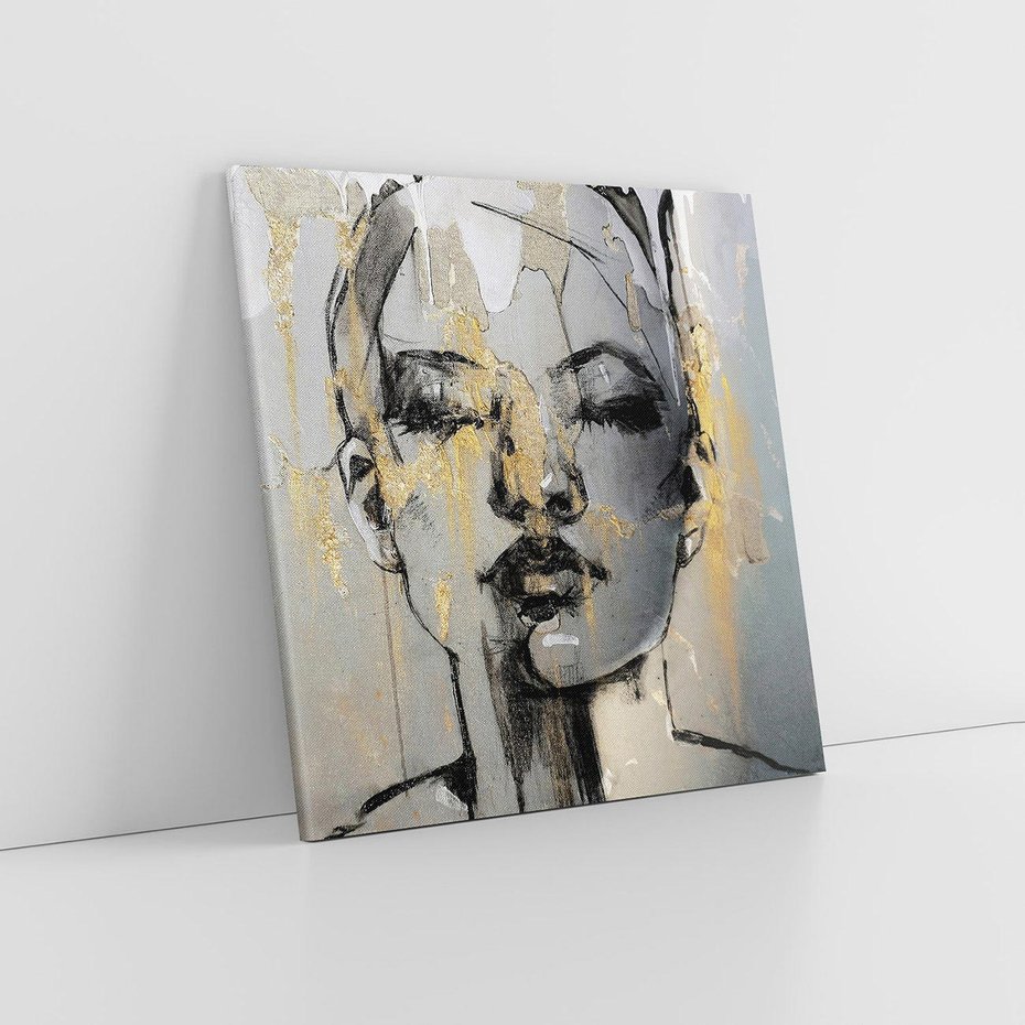 Obraz na płótnie 40x40 - Kobieta - Abstrakcyjne Malowidło - złote, usta abstrakcja