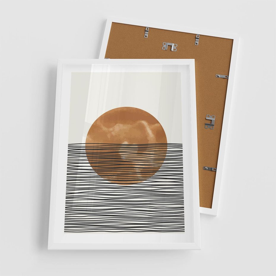 Plakat w ramie 50x70 - Okrąg Mocy - boho obraz, geometria - rama biała