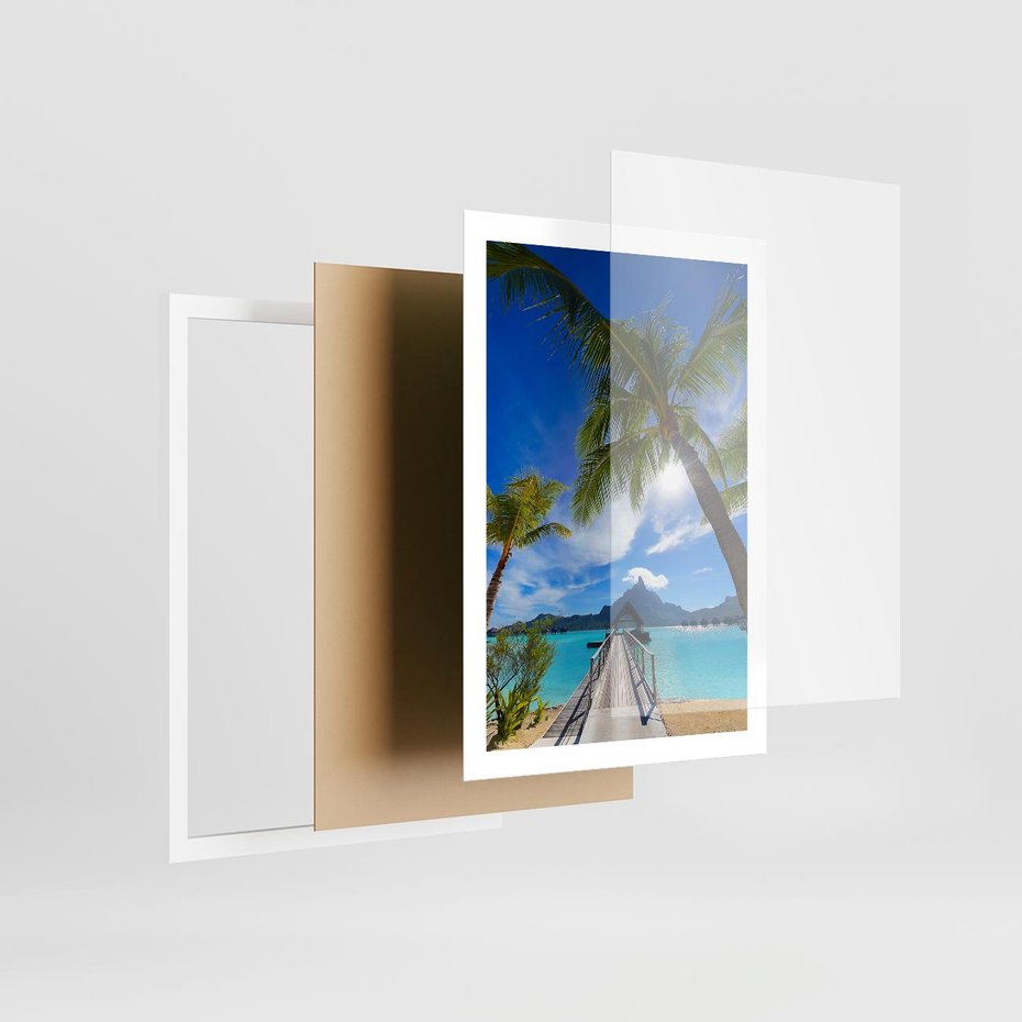 Plakat w ramie 50x70 - Tropikalne palmy nad oceanem - palmy, ocean - rama biała