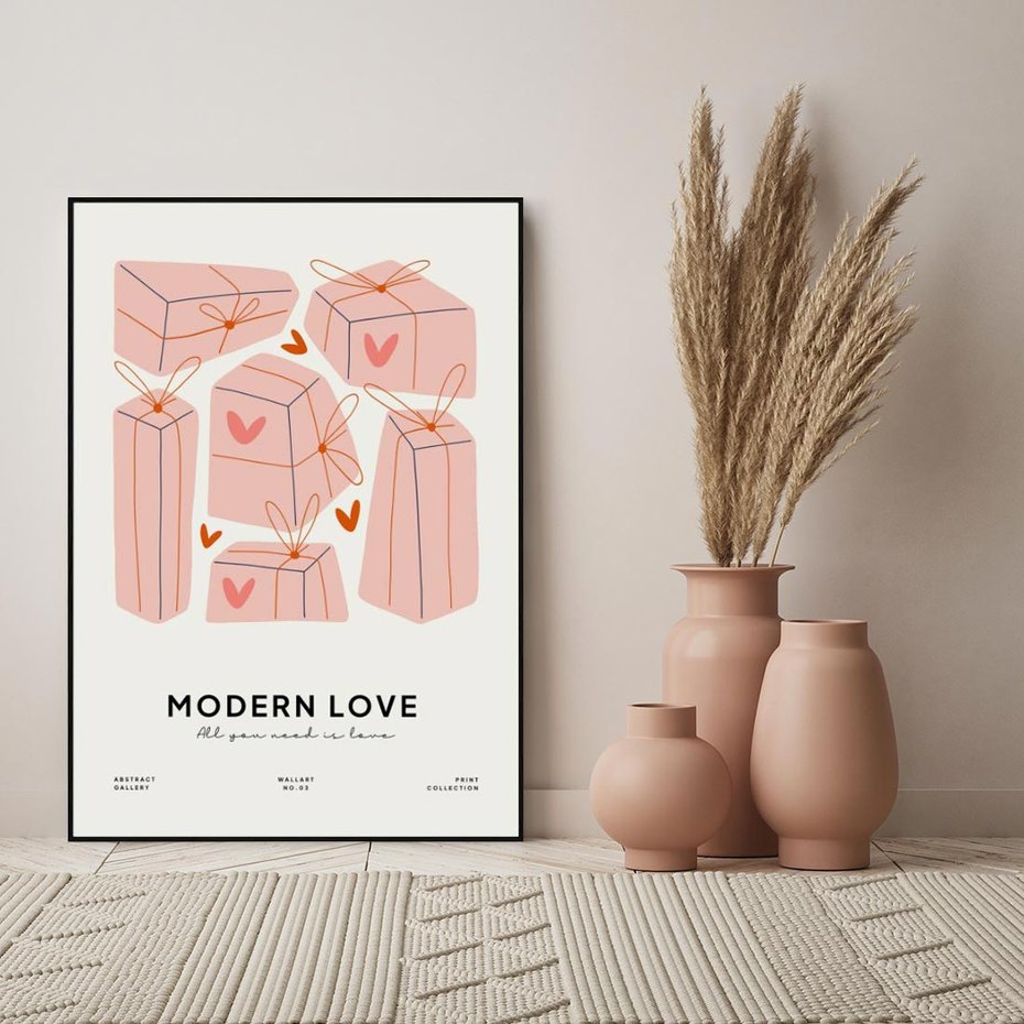 Obraz w ramie 70x100 - Nowoczesna Miłość - nowoczesna grafika, pastelowe kolory - rama czarna