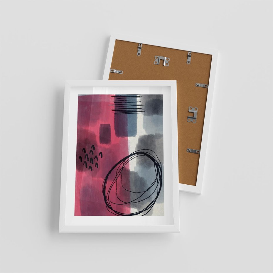 Plakat w ramie 30x40 - Formy w Różu i Granacie - abstrakcja, różne formy - rama biała