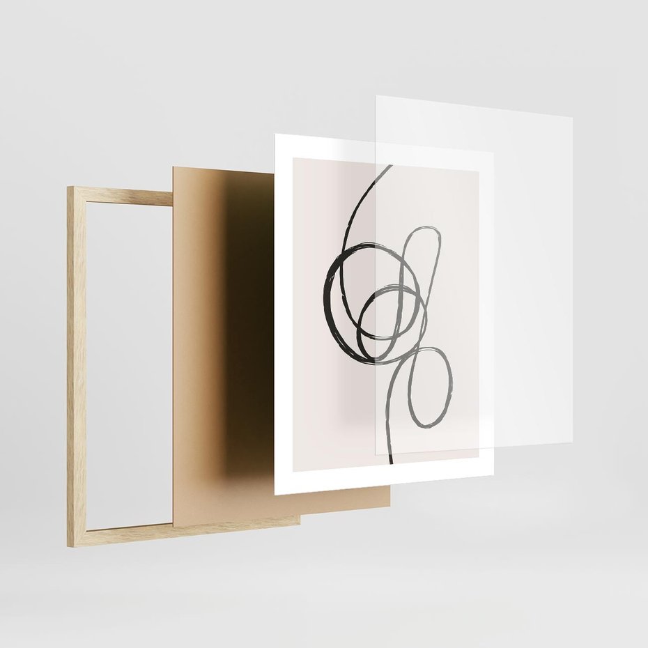 Plakat w ramie 40x50 - Migotliwa Kreatywność - abstrakcyjne szkicowane linie, minimalizm - rama drewno