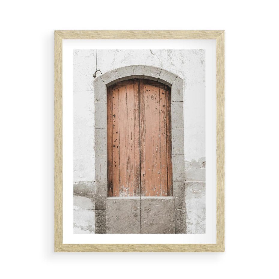 Plakat w ramie 50x70 - Śródziemnomorskie Drzwi Czasu - fotografia starych drzwi, śródziemnomorska architektura - rama drewno
