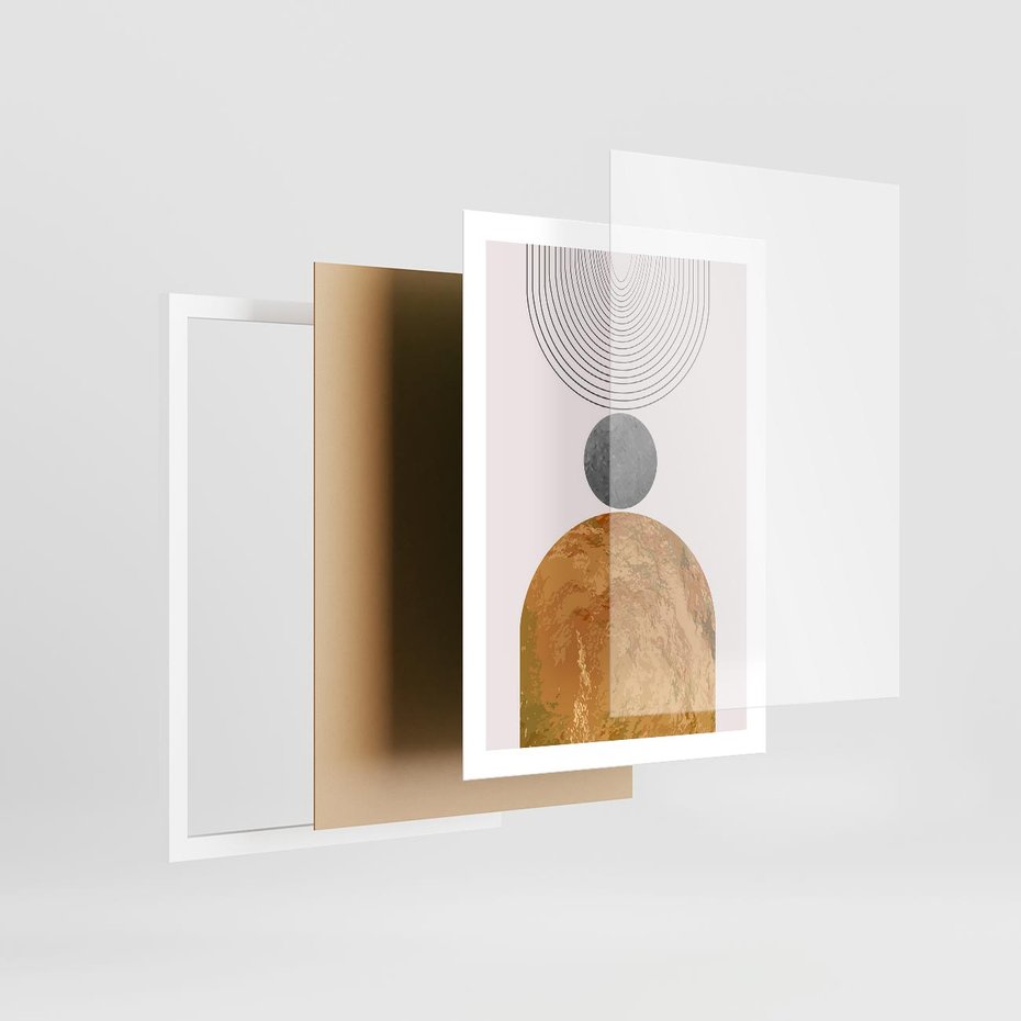 Plakat w ramie 50x70 - Złote Półkole w Sztuce Geometrii - grafika, złote półkole - rama biała