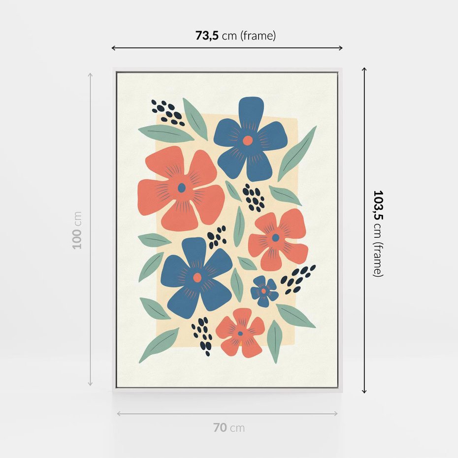 Obraz w ramie 70x100 - Kolorowe liście tęsknot - minimalistyczny plakat, grafika - rama biała