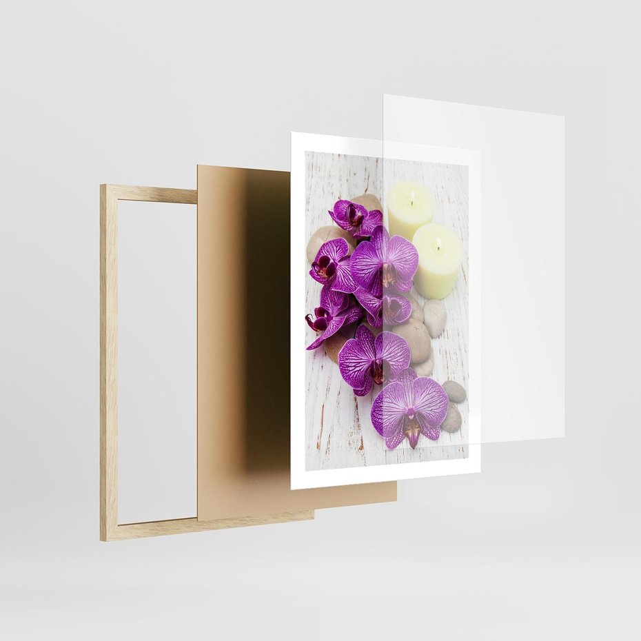 Plakat w ramie 50x70 - Relaksujące spa w otoczeniu orchidei - spa, świece - rama drewno