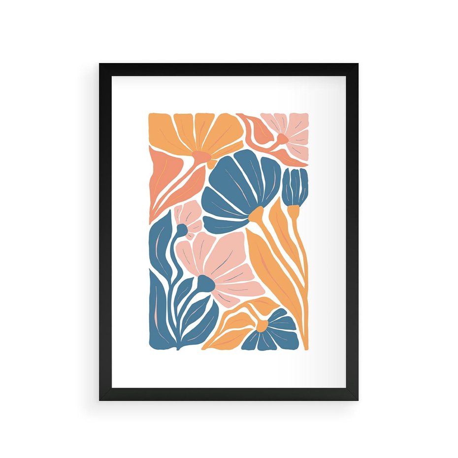 Plakat w ramie 30x40 - Wibracje Kolorowych Wiatrów - kwiaty, pastelowe kolory - rama czarna