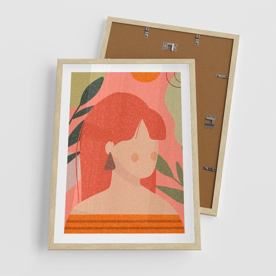 Plakat w ramie 50x70 - Kobieca Refleksja - nowoczesny plakat, styl retro - rama drewno