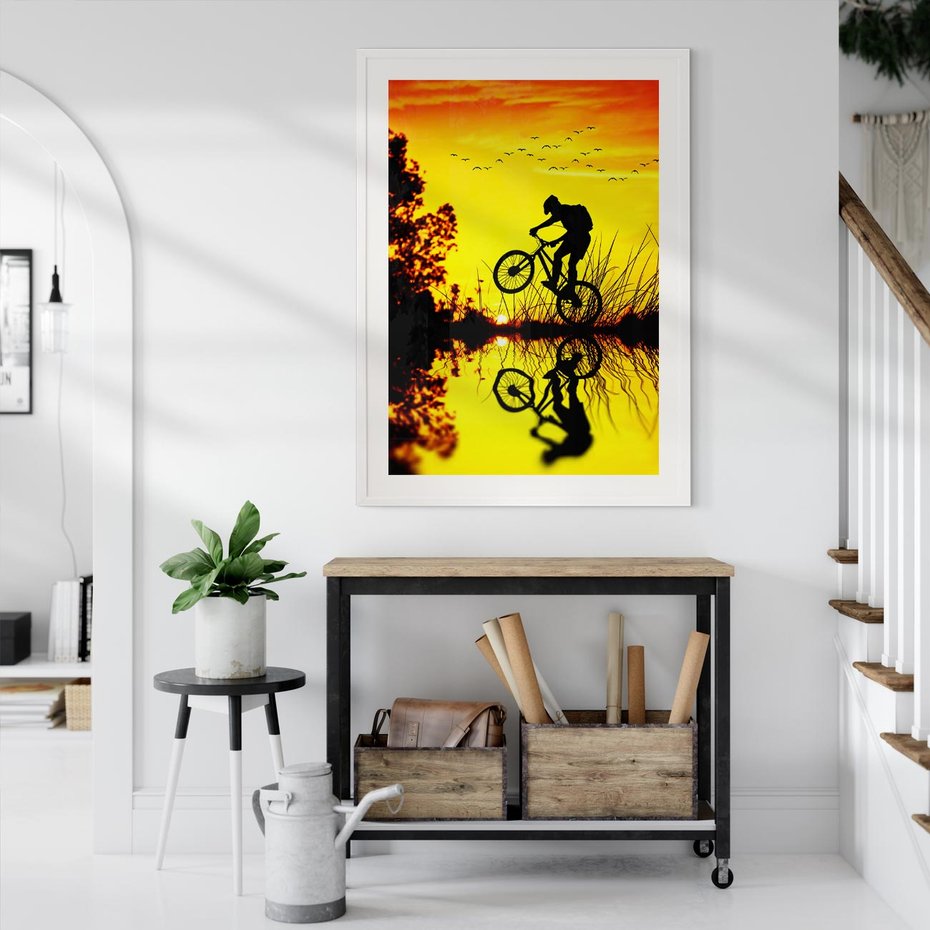 Plakat bez ramy 30x40 - Rower przy zachodzie słońca - rower, zachód