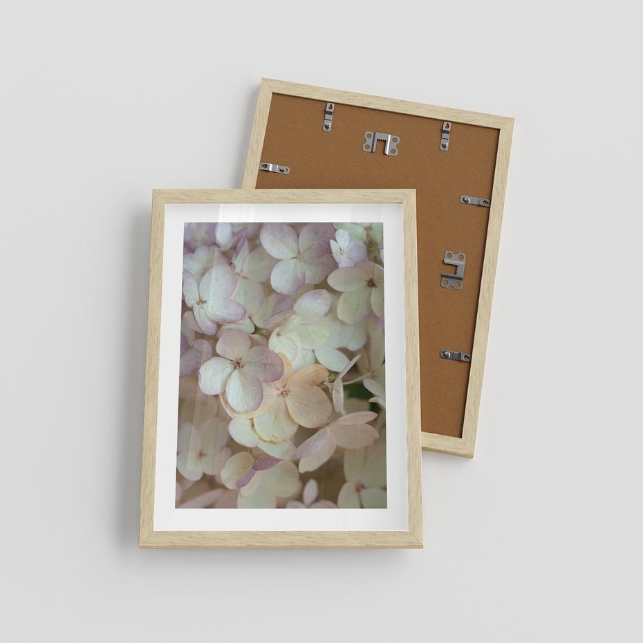 Plakat w ramie 30x40 - Kwiatowy taniec - kwiaty, hortensje - rama drewno