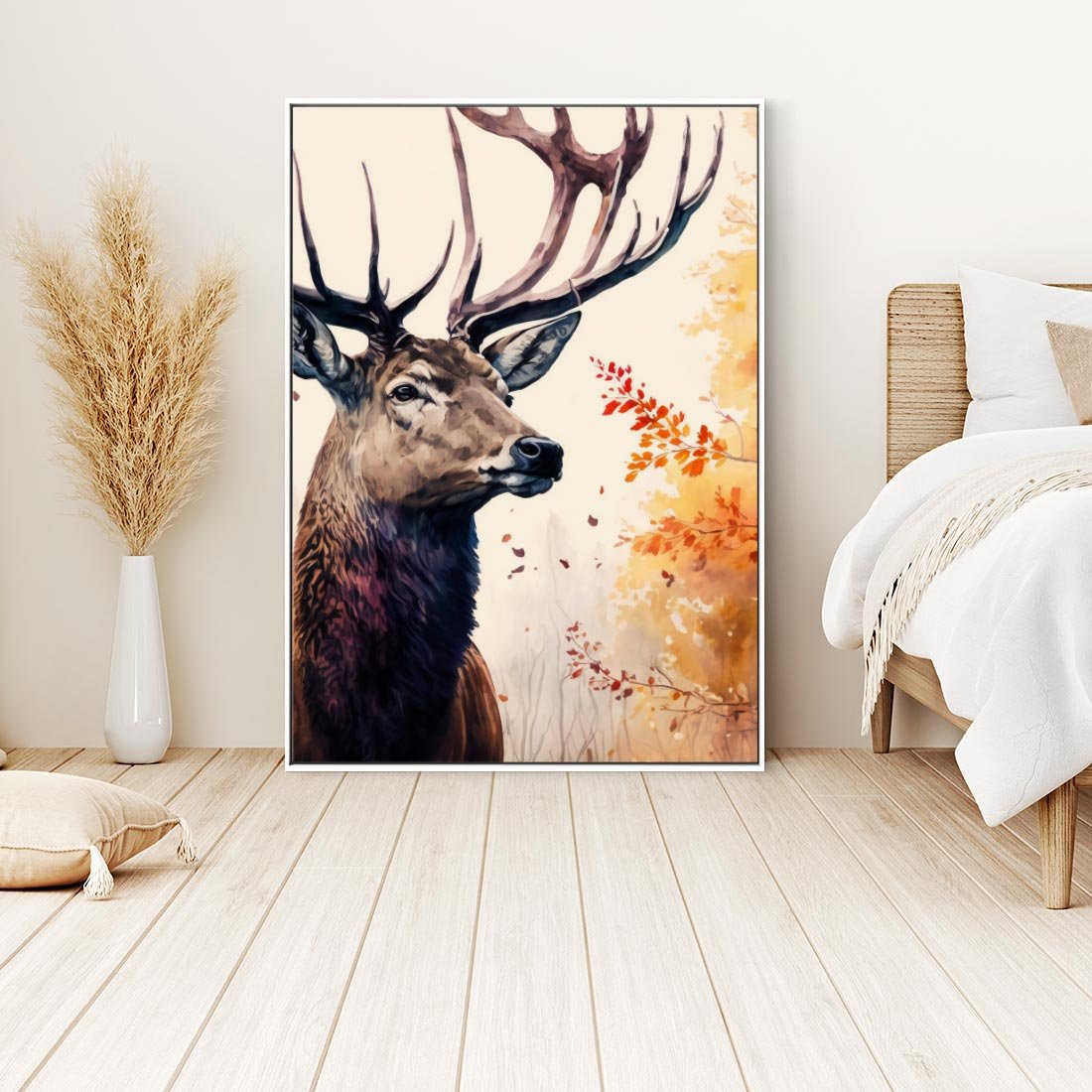 Obraz w ramie 80x120 - Jesienny Monarcha Lasu - grafika komputerowa, na podstawie obrazu - rama biała