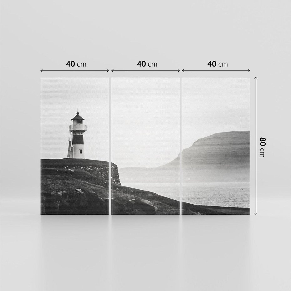 Obraz na płótnie 120x80 - Melancholia Północy - czarnobiała fotografia, nadmorska latarnia na klifie