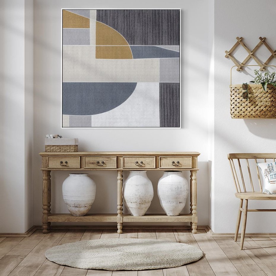 Obraz w ramie 80x80 - Odbicie wschodzącego jutra - graficzne kształty, geometria - rama biała