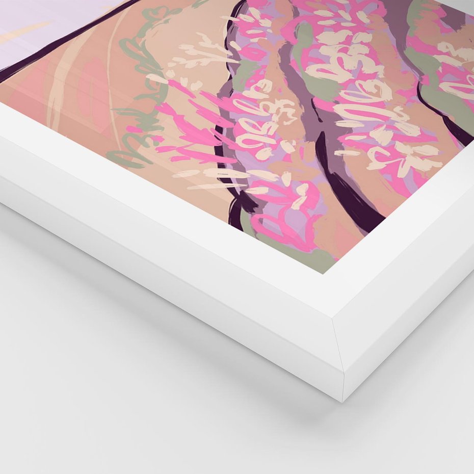 Plakat w ramie 50x70 - Harmonijny Świt - pastelowy krajobraz, nowoczesny plakat - rama biała