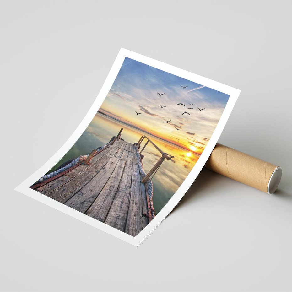 Plakat bez ramy 21x30 - Spokojny pomost nad jeziorem - pomost, jezioro