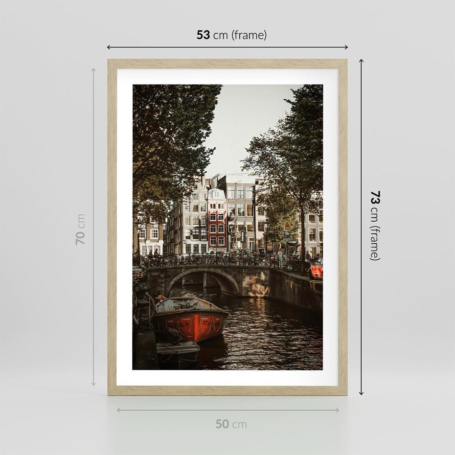 Plakat w ramie 50x70 - Jesienne Uroki Holandii: Kanały i Most - Holandia, kanały - rama drewno