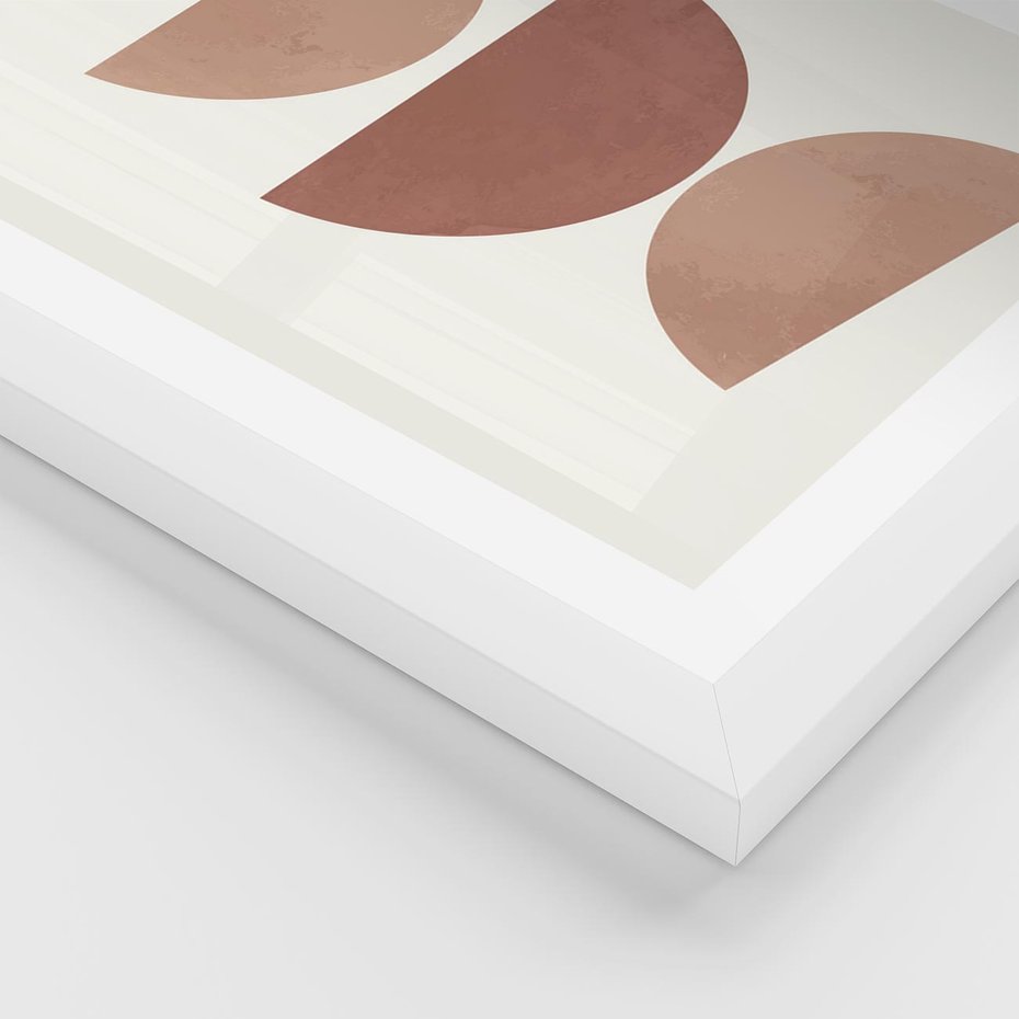 Plakat w ramie 50x70 - Abstrakcyjne Widzenia - abstrakcyjne geometryczne kształty, odcienie brązu i beżu - rama biała