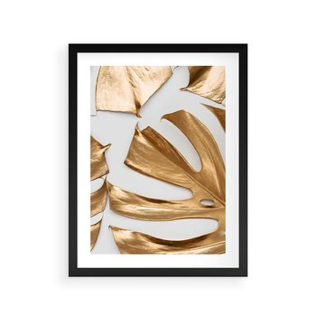 Plakat w ramie 40x50 - Siła Natury - złote, liście - rama czarna