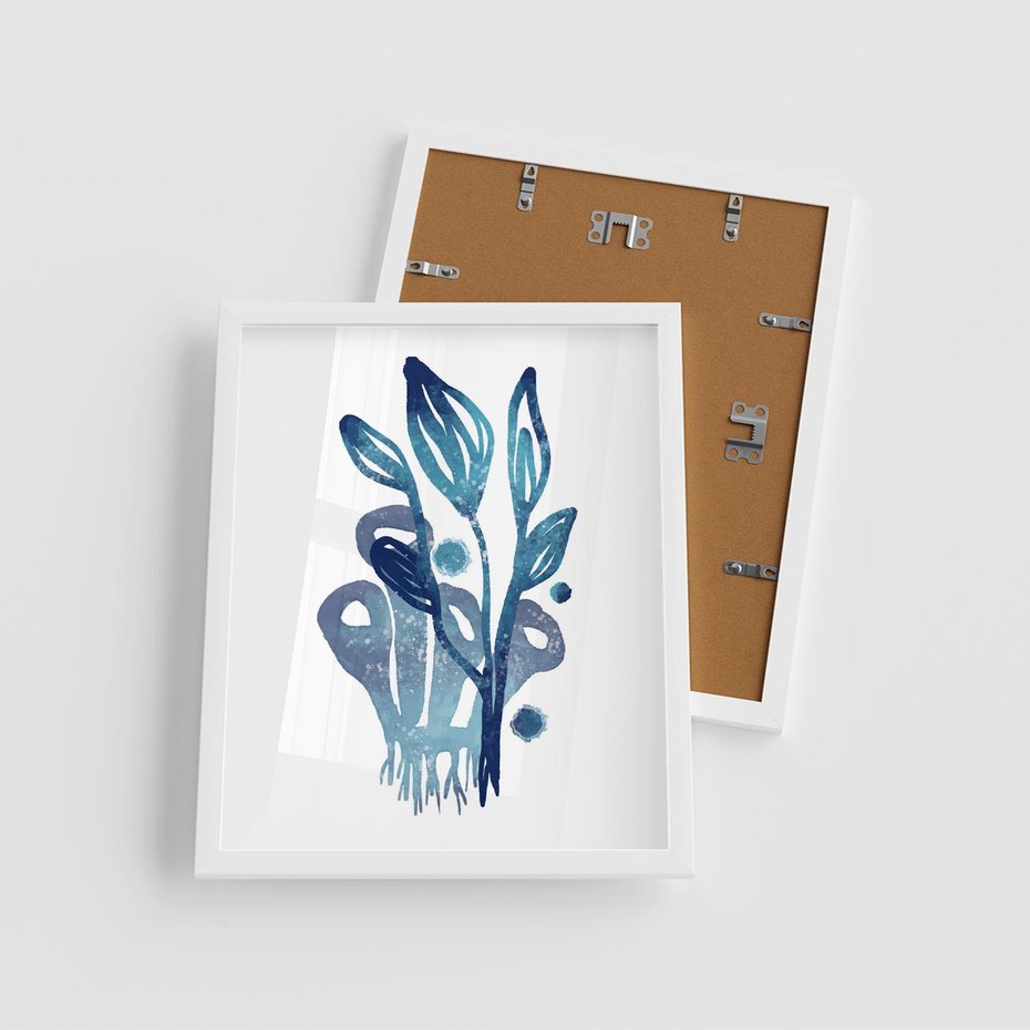 Plakat w ramie 40x50 - Akwarelowy Błękit - pastelowy, abstrakcyjny plakat - rama biała