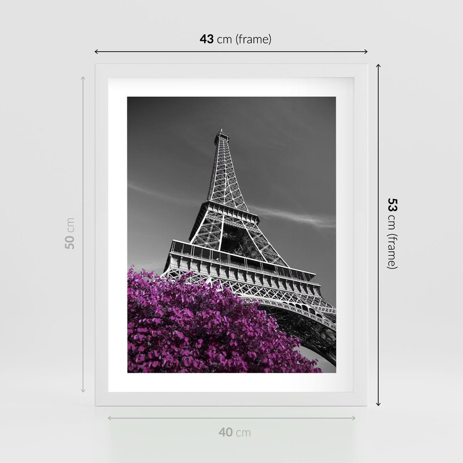 Plakat w ramie 40x50 - Urok Eiffla w Paryżu - Eiffla, Paryż - rama biała