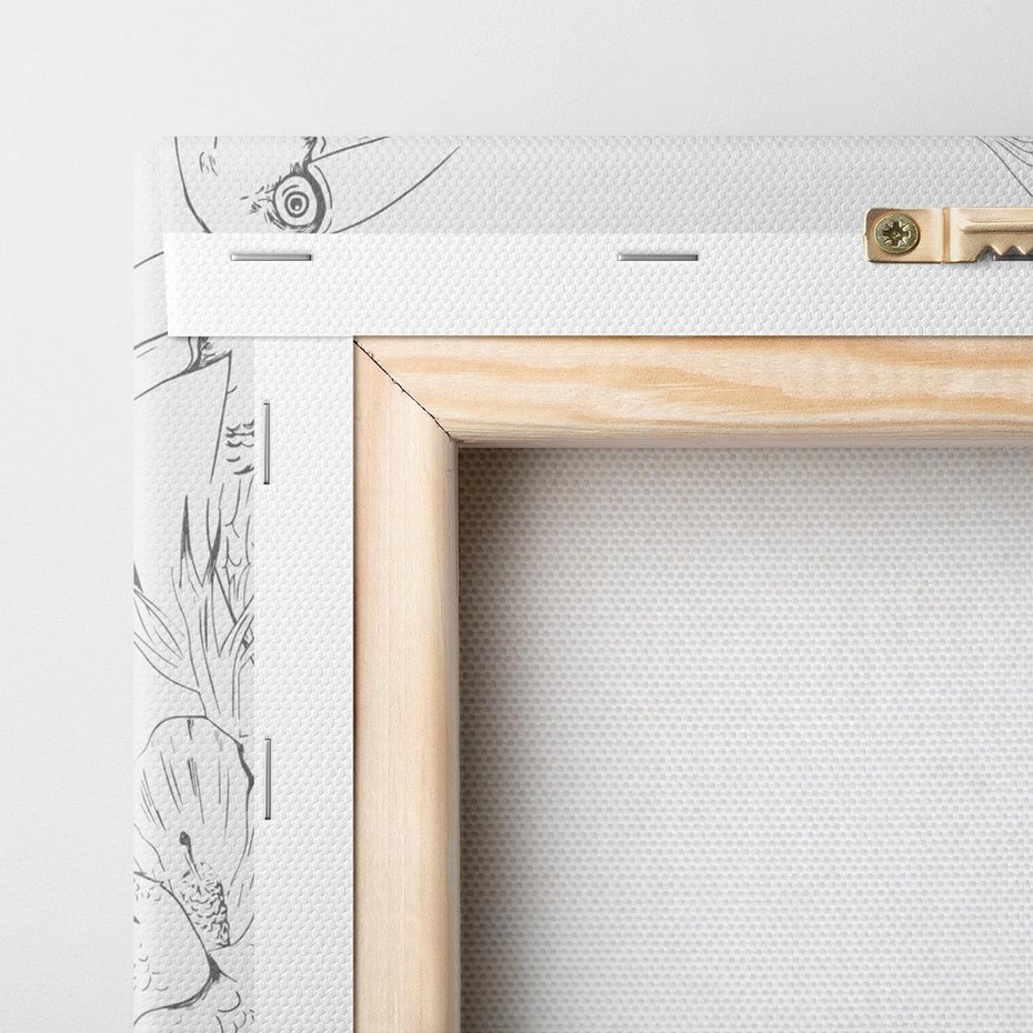 Obraz na płótnie 100x70 - Tropiki w Monochromie - czarno biały szkic, tropikalne ptaki