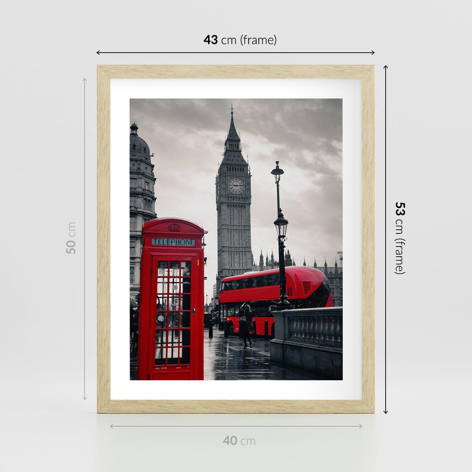 Plakat w ramie 40x50 - Londyński Klimat Telefoniczny - Londyn, telefon - rama drewno