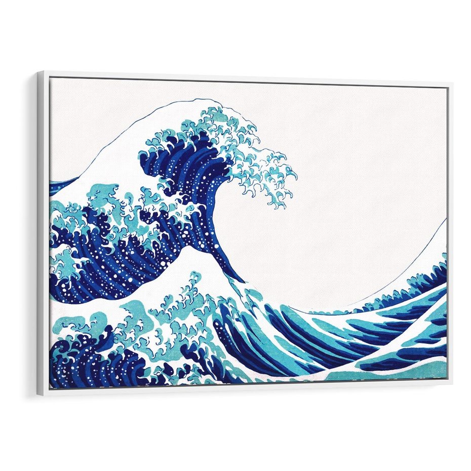 Obraz w ramie 70x50 - Fala Japandi - wielka fala w Kaganawie, obraz Hokusai - rama biała