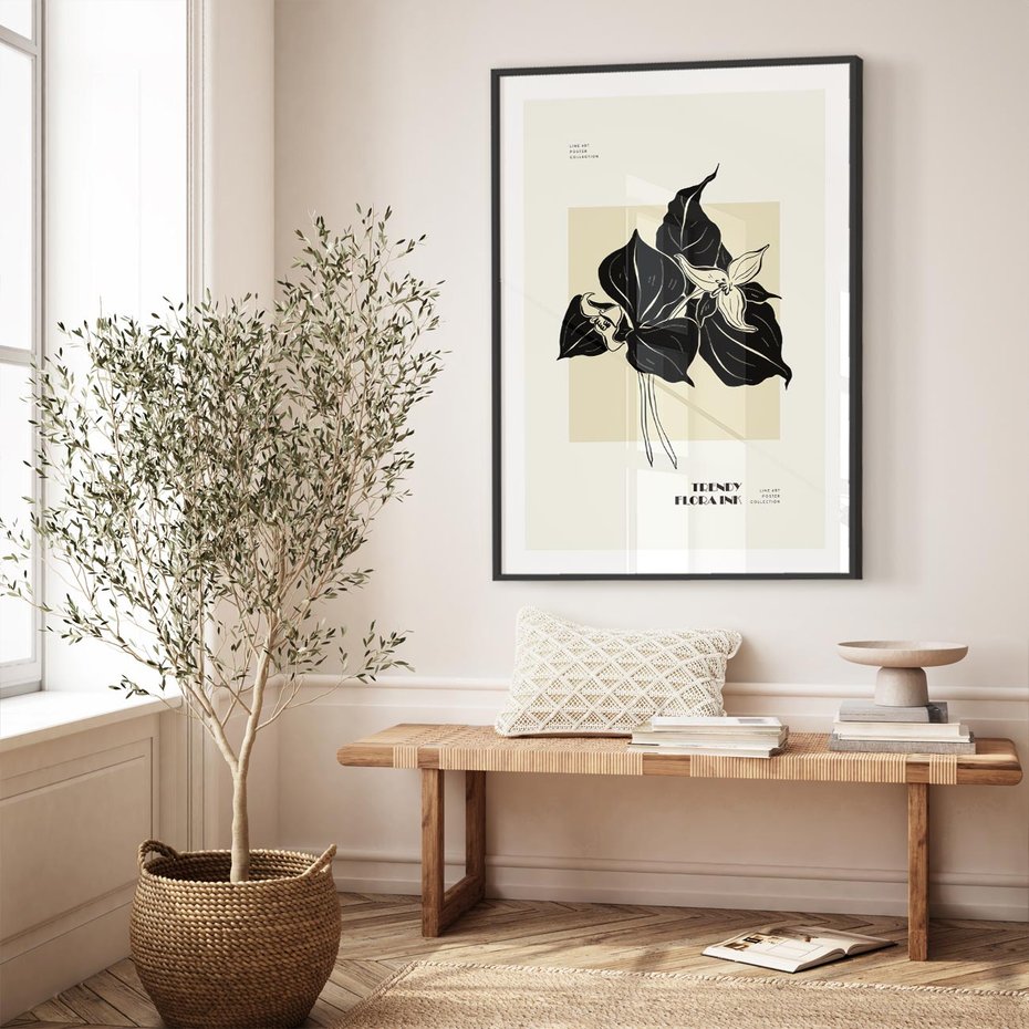 Plakat w ramie 30x40 - Ekspresja w szkicowanych kształtach - kwiaty, typografia - rama czarna