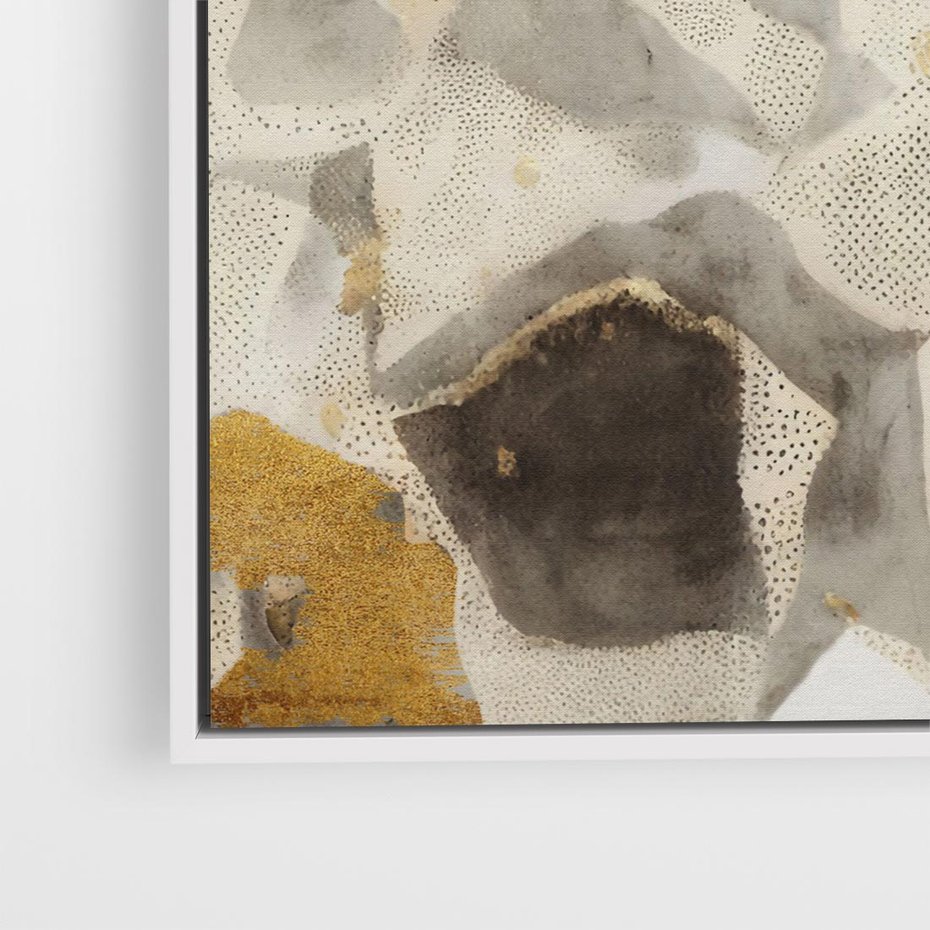 Obraz w ramie 80x80 - Nowoczesne Złoto i Szarość - plamy, złoto - rama biała