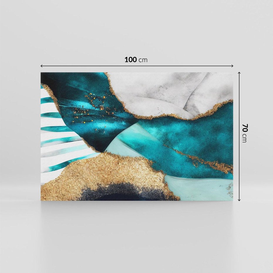 Obraz na płótnie 100x70 - Rozlane Turkusy - Turkusowe plamy, złote elementy