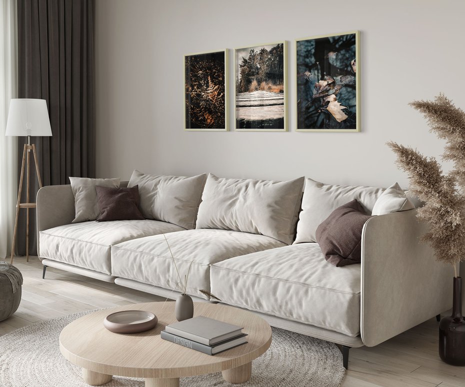 Zestaw obrazy w ramie 30x40 galeria - Jesień, pomost, liście - rama drewno