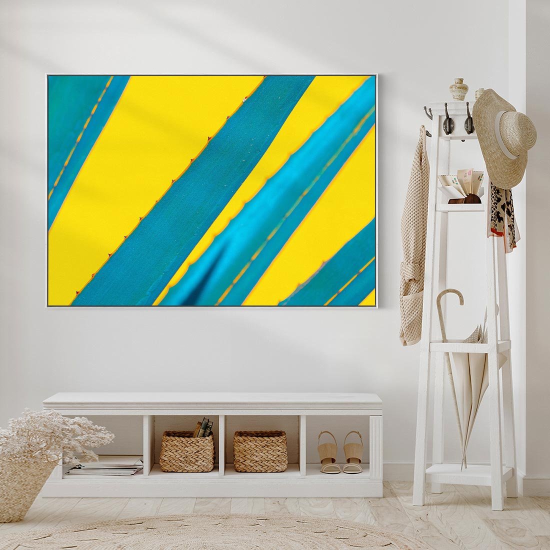 Obraz w ramie 70x50 - Świeżość Natury - aloes, liście - rama biała