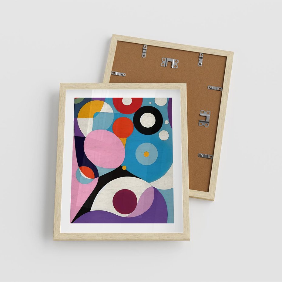 Plakat w ramie 40x50 - Kolorowe Ulotności - abstrakcyjny obraz olejny, żywe kolory - rama drewno