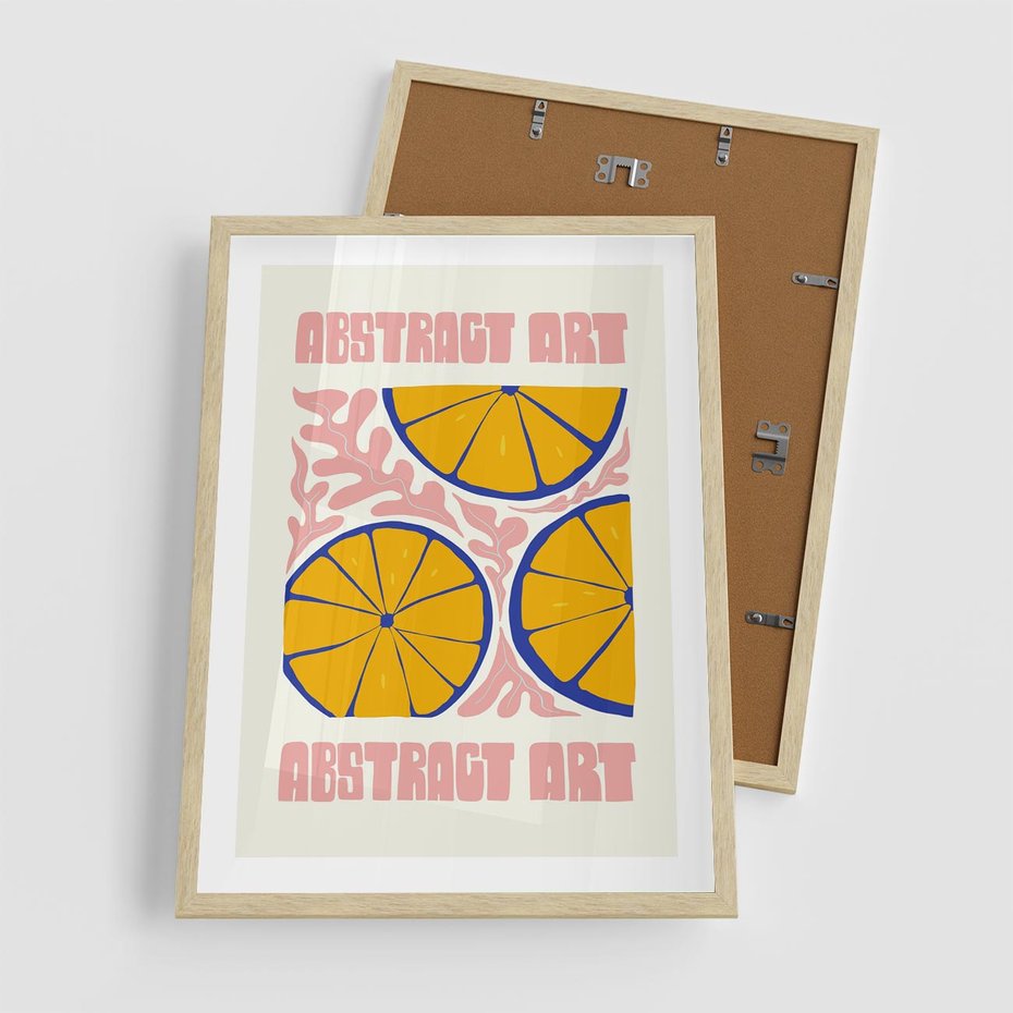 Plakat w ramie 50x70 - Podróżne Wizje - typografia, cytryny - rama drewno