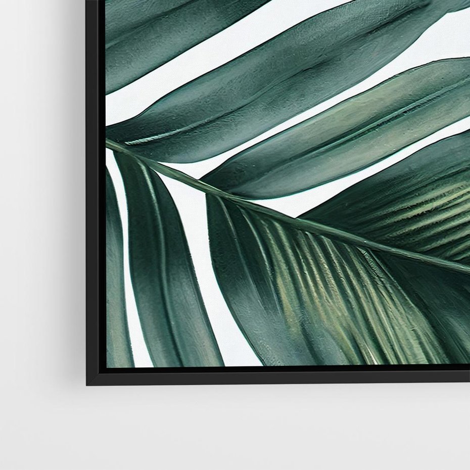Obraz w ramie 50x50 - Ruchome liście czasu - liście palmy, tropikalne - rama czarna