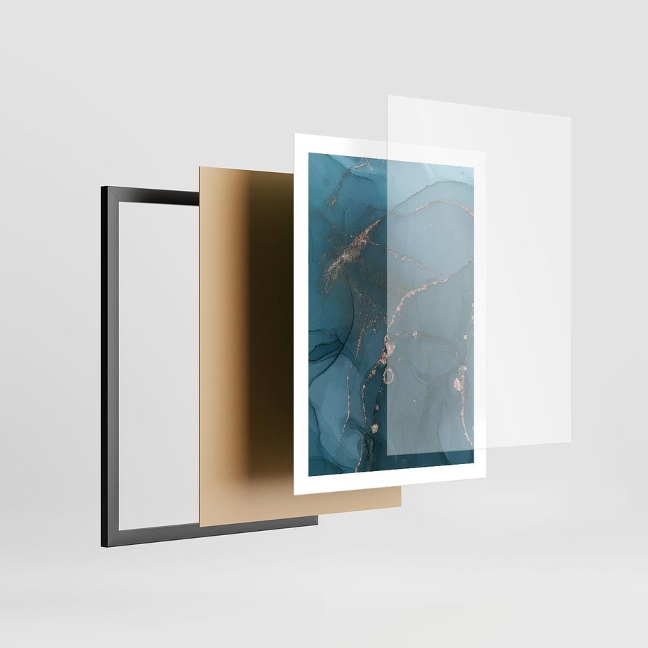 Plakat w ramie 50x70 - Marmurowa Elegancja: Kolory Oceanu - marmur, kolory oceanu - rama czarna